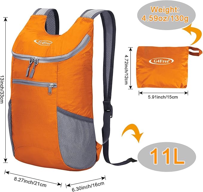 G4Free Lightweight Packable Hiking Backpack for Men Women Small Hiking Daypacks Foldable Shoulder Pack Casual Outdoor Bag 11L