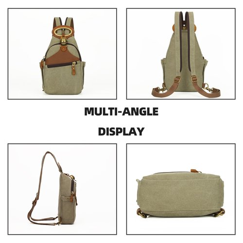 KouLi Buir Canvas Sling bag,Small Crossbody Backpack,Convertible Chest Bag Casual Daypack For Outdoor Cycling Hiking Travel (B3611-Olive Green-N)