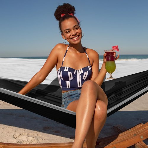 OLALACOZY Camping Hammock,Camping Essentials,Lightweight Portable Double & Single Hammock with Tree Straps, Camping Gear for Outside Hiking Camping Beach Backpack Travel, Black & Grey, Large