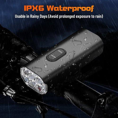 Suruid 6 LED Bright Bike Light, 2000 Lumen Lightweight Bike Front Light, 4800mAh USB Rechargeable Bicycle Headlight, Ipx-6 Waterproof Bicycle Headlight, Mountain Road Bike Accessories Fit All Bikes