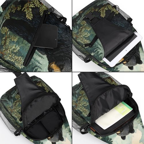 TropicalLife Black Bear Forest Animals Sling Backpack Women Men Crossbody Sling Bag Small Shoulder Chest Bag Daypack Fanny Pack for Travel Hiking Sport