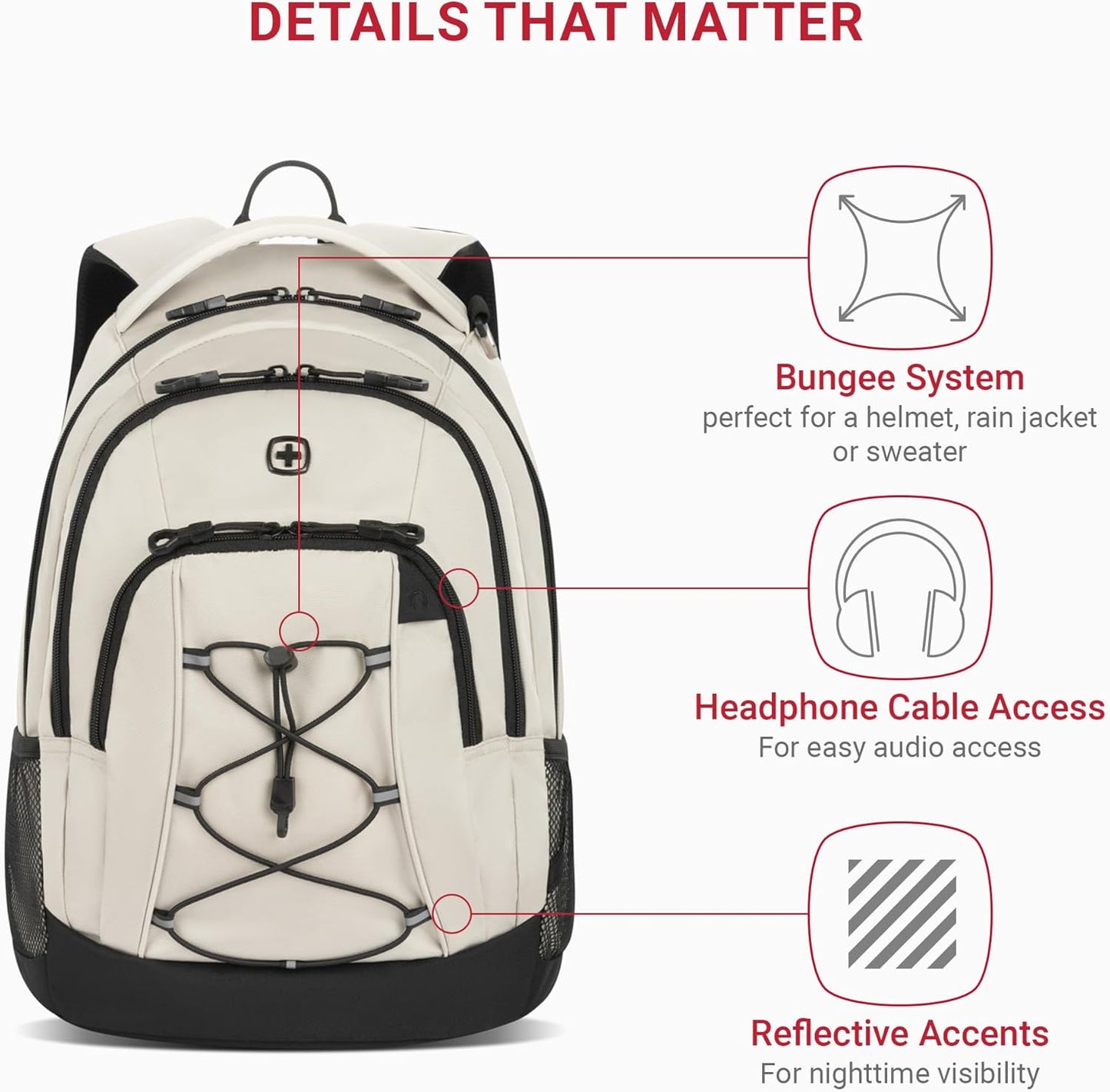 SwissGear 1186 Bungee Backpack, Grey (Laptop Version), 17.75 inch