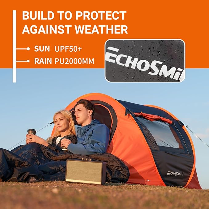 EchoSmile Camping Instant Pop Up Tent, 2/4/6/8/10 Person, Water Resistant Dome, Easy Setup for Camping Hiking and Outdoor, Portable with Carry Bag, 3 Season