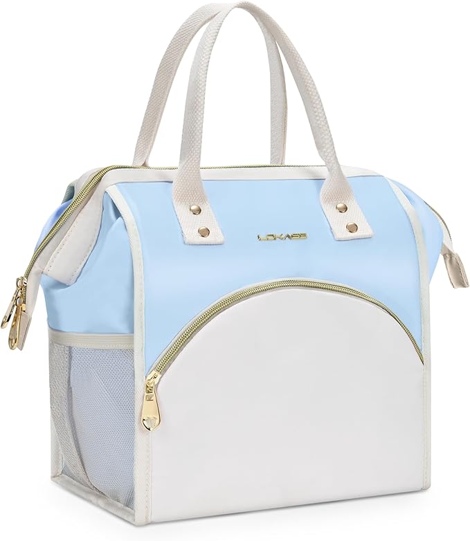 LOKASS Lunch Bag Women Insulated Lunch Box, Wide-Open Lunch Tote Bag Leak-proof Cooler Bag for Work Picnic-（Sky Blue）