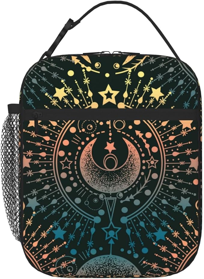 Magical Astrology Moon Star Insulated Lunch Bag Reusable Cooler Lunch Box Portable Leakproof Thermal Container Tote Bags for Girls Boys School Travel