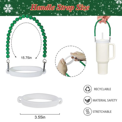 VirgoCCY Christmas Stanley Cup Accessories Set Including 1pcs 0.4in Straw Covers, 1 Water Bottle Handle Strap, 2 Cute Christmas Charms and 1 Silicone Boot for Stanley 40oz & 30oz, Green