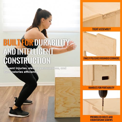 CAELUM 3-in-1 Wooden Plyo Box – Non-Slip Jump Box for Home & Gym, Heavy-Duty 400lbs Plyometric Box for Step-Ups, Squats, Strength & Agility Training