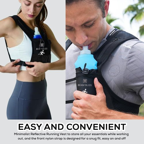 Running Vest for Men, Lightweight Womens Running Vest with 500ml Soft Flask, Adjustable Chest Straps Running Water Vest with 7 Pockets,Breathable Running Backpack for Trail Running, Marathons, Cycling