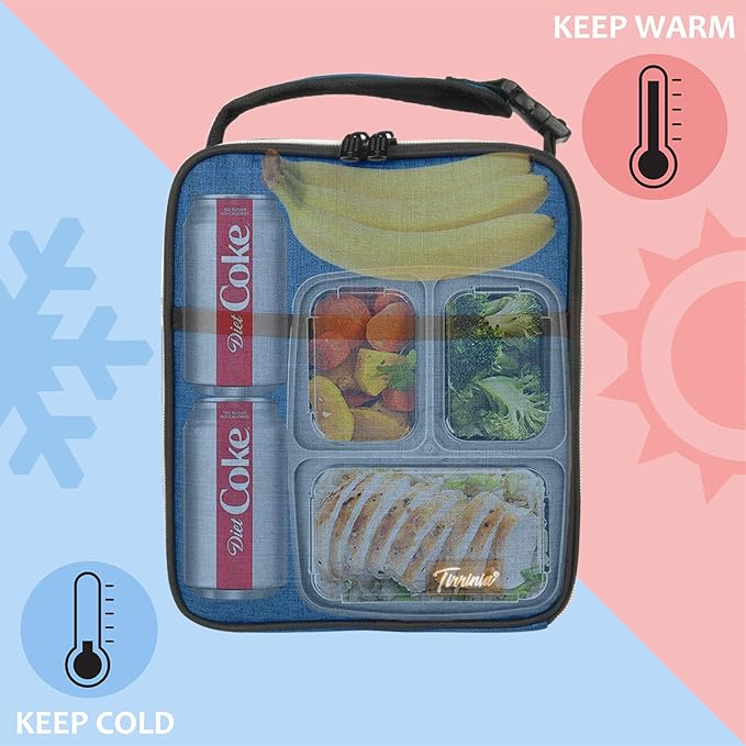 Tirrina Insulated Lunch Box for Men Women, Portable Thermal Small Lunch Bag for Office Work Picnic, Reusable Compact Lunchbox Cooler Tote for Adults,Dark Blue