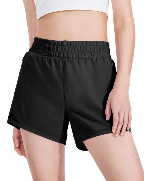 Auranso Girls Athletic Shorts Quick Dry Running Shorts with Mesh Liner and Zip Pockets Black 11-12 Years