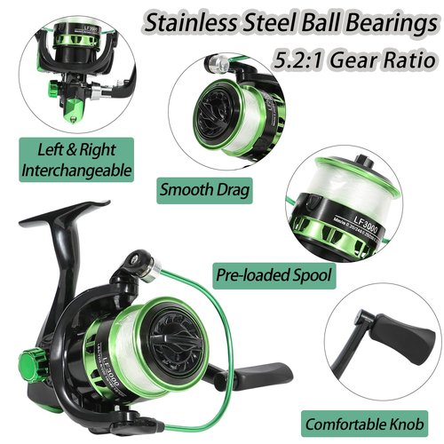 Tripquips Fishing Rod, 6.9ft Telescopic Fishing Rod and Reel Combo with Fishing Pliers and Lip Gripper Fishing Equipment, 5.2:1 Pre-Loaded Spinning Reel Combo Set Fishing Pole(LF30 Green)