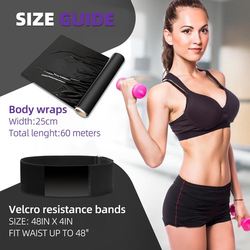 Hayunfiys 4 Rolls 60 Meters Black Osmotic Plastic Body Wrap Exercise & Fitness Sweat Enhancer Anti-Shedding Yoga Training Band Set, DIY Sauna Wrap Pilates Workout