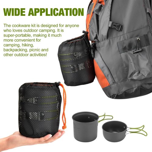 SS SUNSBELL Camping Cooking Set, Non-Stick Camping Pot and Pan Set, Portable Camping Cookware with Foldable Cutlery, 1-2 People Multifunctional Outdoor Cooking Equipment for Hiking, Picnicking