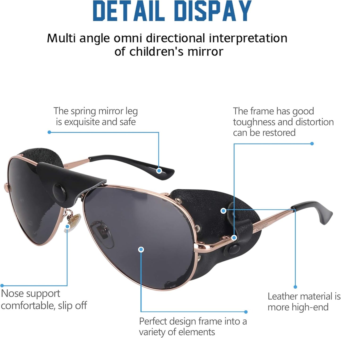 OSSAT Polarized sunglasses with side shields cowhide wind proof sunshade Classic Mountain Fishing eyewear