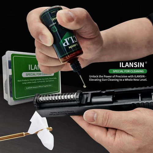 ILANSIN 1500PCS Gun Cleaning Patches+30ml CLP Oil,2"x2" Lint Free Gun Cleaning Cloth,Professional Wipes for Shot Pistol and All Caliber of Firearms. Store in a Box Can Store Gun Cleaning Kit