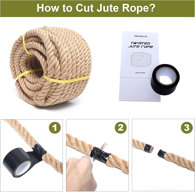 Jute Rope 1 Inch 150 Feet Hemp Rope for Deer, Heavy Duty, Twisted, Natural, Tug of War, for Crafts, Home Decorating Gardening Bundling
