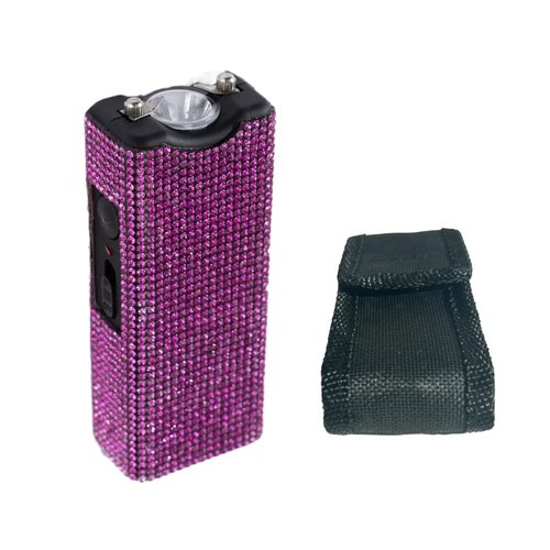 Rhinestone Stun Gun Keychain – Compact Rechargeable Self-Defense Taser with Flashlight, Holster & Keyring for Women’s Personal Safety