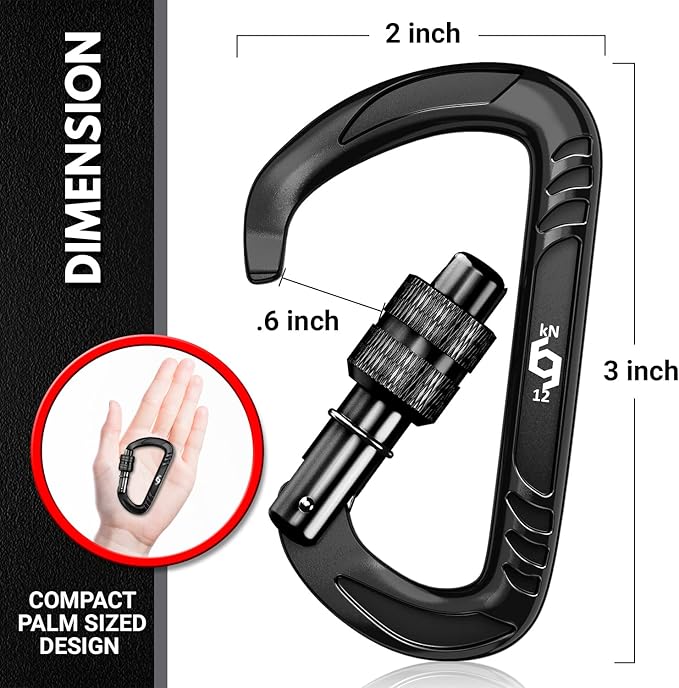 12kN (2697 lbs) Heavy Duty, Locking, Auto Locking, Wiregate Carabiner Clips, for Securing Pets, Outdoor, Camping, Hiking, Hammock, Dog Leash Harness, Keychains