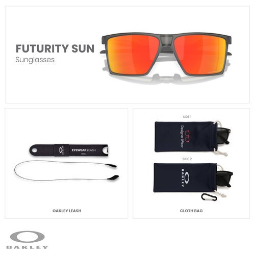 OAKLEY Futurity Sun OO9482 948204 57MM Satin Grey Smoke/Prizm Ruby Polarized Square Sunglasses for Men for Women+ Bundle Accessory Leash Kit, Microfiber Pouch