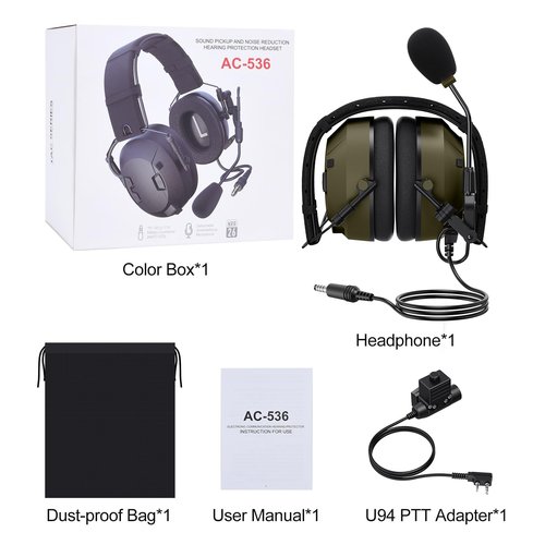 stdgove Tactical Walkie Talkie Headset Hunting Shooting Airsoft Earmuffs Ptt Boom Mic Microphone,Active Sound Pick-up,Noise Reduction Radio Headphone,for RT68 H-777 RA89 RA79 UV-5R 5RM AR152(Green)