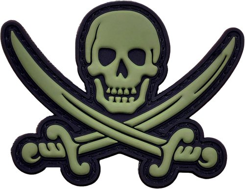 Calico Jack Skull Pirate Jolly Roger PVC Tactical Patch Compatible with Velcro Patches for Backpacks (Black and White Glow Dark)
