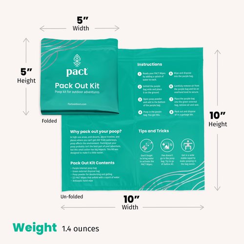 PACT Pack Out Kit - Camping Poop Kit Includes Wet Wipes, Smell Proof Disposal Bags, Hand Wipes, Poop Powder for Odor and Human Waste Bags for Camping and Backpacking - 6 Pack