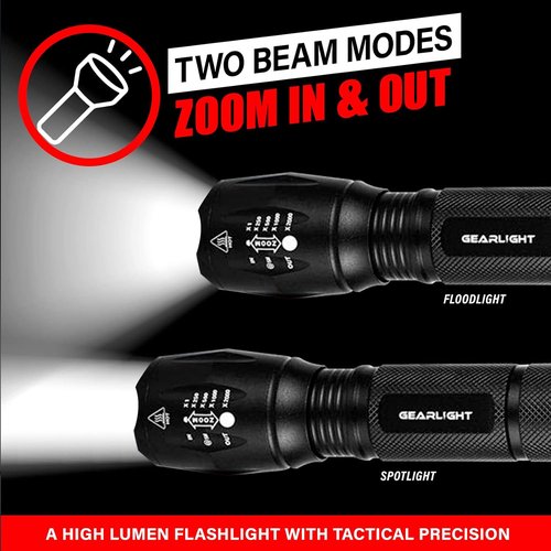 GearLight LED Flashlights - Mini Camping Flashlights with High Lumens, 5 Modes, Zoomable Beam - Bright and Versatile Flash Light for Outdoor and Home Use - S1000-2 Pack, (Batteries Not Included)