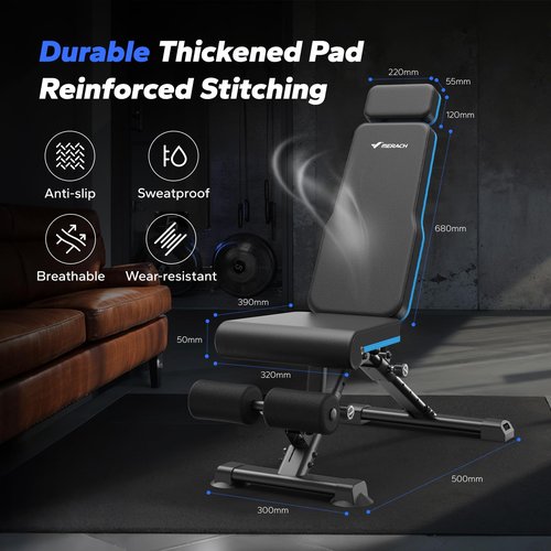 MERACH Adjustable Weight Bench, 990LBS Fast Folding Weight Benches for Home Gym, Workout Bench with Extended Head Support, Incline Decline Flat Utility Bench Press for Full Body