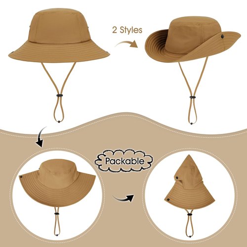 Durio Kids Sun Hat Waterproof Bucket Hats for Boys Girls Summer Beach Sun Hats Outdoor Wide Brim Kids Beach Hat for Boys Fishing Safari Hiking Dark Khaki 8-15 Years