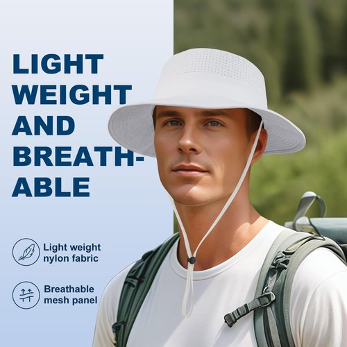 VOBOOM Sun Hats for Men Women Fishing Hat Breathable Wide Brim Summer UV Protection Hat (White)
