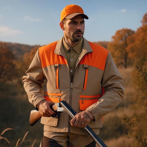 NEW VIEW Upland Hunting Vest for Men- Blaze Orange, Pheasant Hunting Vest with Game Pouch, for Bird Quail- M