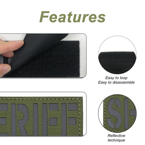 uuKen Sheriff Patch Reflective Laser Cut 4x1.4 inch with Hook and Loop for Vest Bags Backpacks Jackets (RF OD Green and Black, S 4"x1.4")