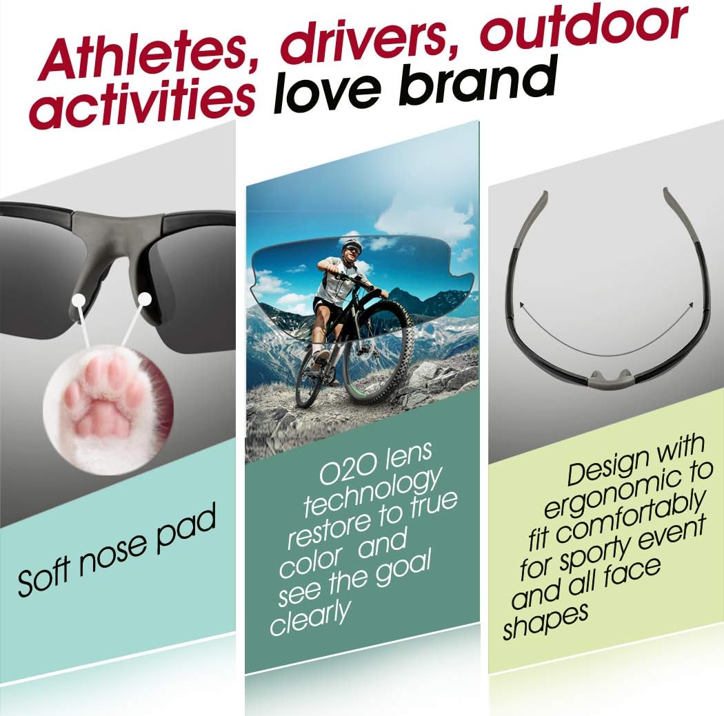 O2O Polarized Sport Sunglasses Wrap Around for Men Women Youth Teens Biking Driving Golf Baseball Cycling Fishing Running