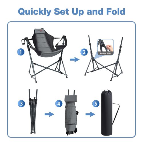 RELAX FIELD Hammock Camping Chair, 3 Heights Swinging Chair with Adjustable Backrest, Folding Rocking Chair with Head Pillow&Cup Holder, Outdoor Chairs for Camping and Hiking, Supports 350lbs, Black