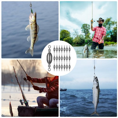 Seenelling 20 Pcs Brass Fishing Sinker Swivel Fishing Weights Saltwater Bullet Sinkers Drop Shot Weight Egg Sinkers with Swivel Rolling Removable Freshwater(1/2oz)