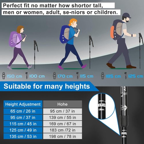 Ultralight Aluminum Trekking Poles-Collapsible Hiking Poles,Comfort Handle with Rubber Grips,Lightweight Folding Outdoor Walking Sticks for Adult&Children,Hiking,Camping,Backpacking-2 Packs