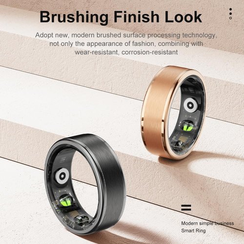 Fitness Smart Ring with 7/24 Heart Rate Monitor Pedometer Sleep Ring Waterproof Tracker Casual Sports Ring Gold Black Ring