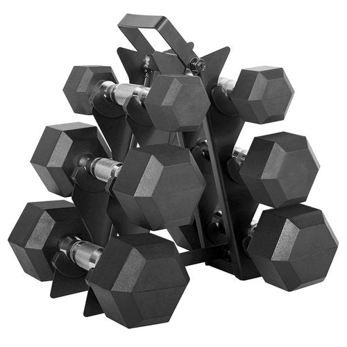 CAP Barbell & BODi Essentials Bundle - 100lb Coated Hex Dumbbell Weight Set with Vertical Rack