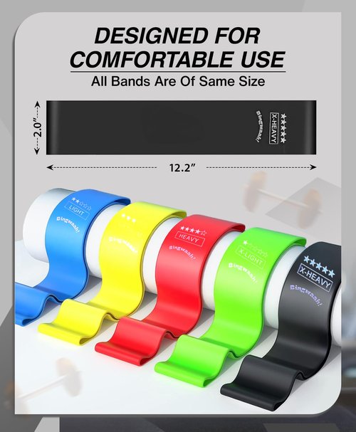 Bingwaah Mini Loop Resistance Bands for Exercise - Set of 5 Elastic Bands for Exercise, Strength Training & Rehab - 5 Resistance Levels. Portable & Durable Resistance Bands for Home, Gym & Outdoors