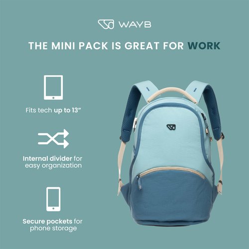 WAYB Mini Backpack | Fits 13" Tablet | Durable & Water-Resistant | Lightweight and Slim Day Pack | 15L Capacity