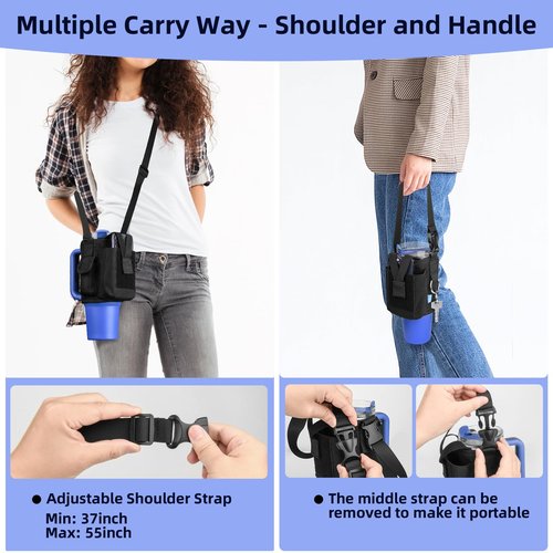 Xxerciz Water Bottle Carrier Pouch with Phone Pocket for Stanley 30 oz Tumbler with Handle, Nylon Water Bottle Holder Pouch with Adjustable Strap for Stanley Cup Accessories