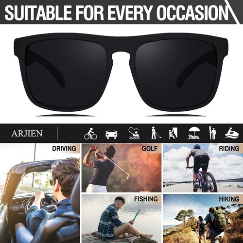 Arjien Polarized Sunglasses Men UV Protection Square Mens Sun Glasses Driving Fishing Golf Running Beach Essentials for Men (3 Pack (Black+Blue Mirrored+Red Mirrored))