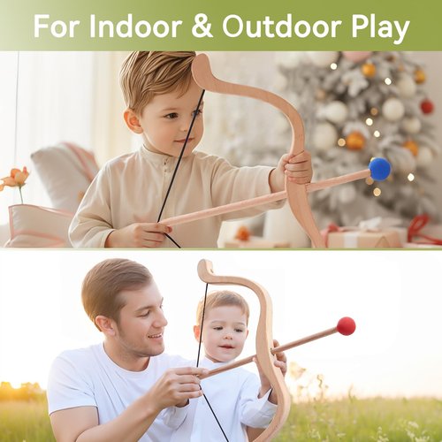 WOODEN TEETHER Kids Bow and Arrow Set，Wooden Toy Bow and Arrow for Kids 4-6 Archery Set Includes 3 Arrows, 3 Targets and Quiver,Indoor & Outdoor Play for Children Boys & Girls
