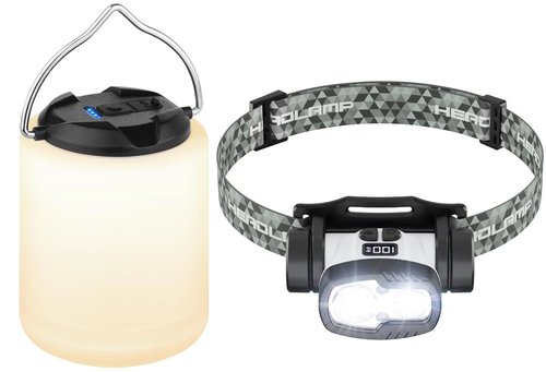 Bundle: 1 Pack LED Camping Lantern (1000LM, 4 Modes) & 1 Pack Rechargeable LED Headlamp (1500LM, 9 Modes) - Super Bright, Waterproof, Portable Emergency Lights for Hurricane, Hiking, Survival