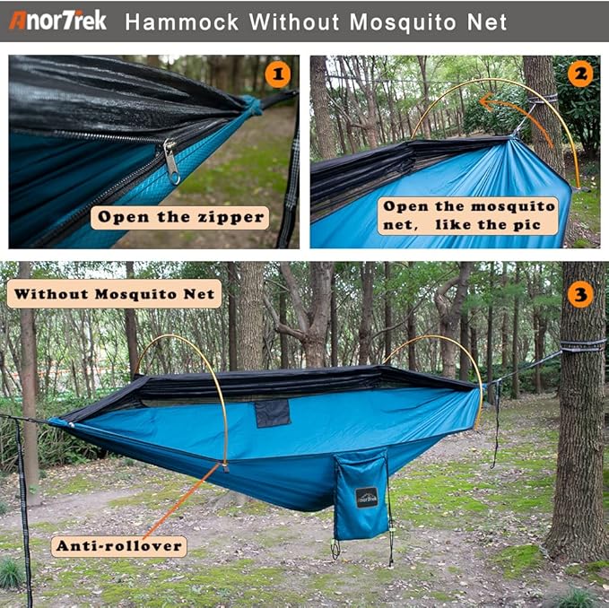 Professional Camping Hammock with Mosquito Net, Lightweight Portable Double Hammock with Two 10 FT Hammock Tree Straps, 230T Nylon Hammock for Camping, Hiking, Yard, Backpacking