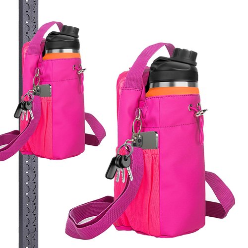 Magnetic Gym Bag Water Bottle Holder with Phone Pocket & Shoulder Strap, Sling Crossbody Pouch for Men & Women, Magnetic Bottle Carrier for Fitness, Sports, Travel, Work, Pink