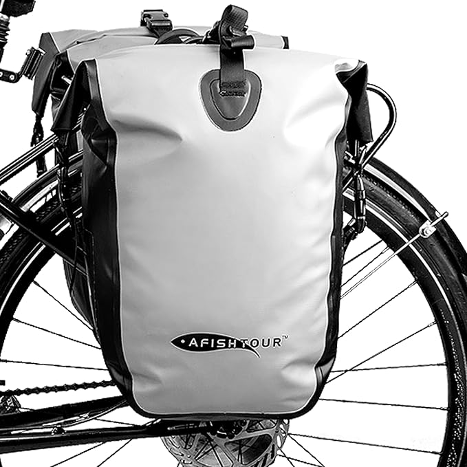 Waterproof Bike Pannier -25 L Saddle Bag for Bicycles Rear Rack - Bike Bag for Grocery, Laptop (Grey, 1 PCS)