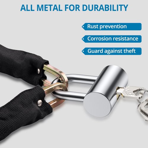 AUTOUTLET U-Lock Chain Lock, Full Metal U-Lock Chain Set with Crescent Copper Lock Cylinder for Motorcycle, Bicycle, and Trailer Security