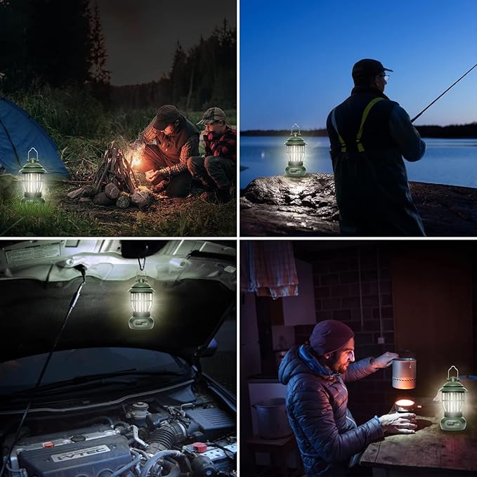 Camping Lamp, COB Lantern for Power Outage, Emergency Supplies, Suitable for Indoor and Outdoor, Portable Lantern, Green