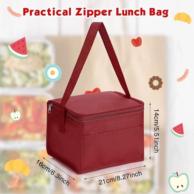 Nuogo 15 Pack Insulated Lunch Bags Bulk, Reusable Cooler Boxes, Leakproof Lunch Boxes Set, Waterproof Thermal Coolers, Insulated Beverage Bag for Women Men Work School Picnic Beach(Wine Red)